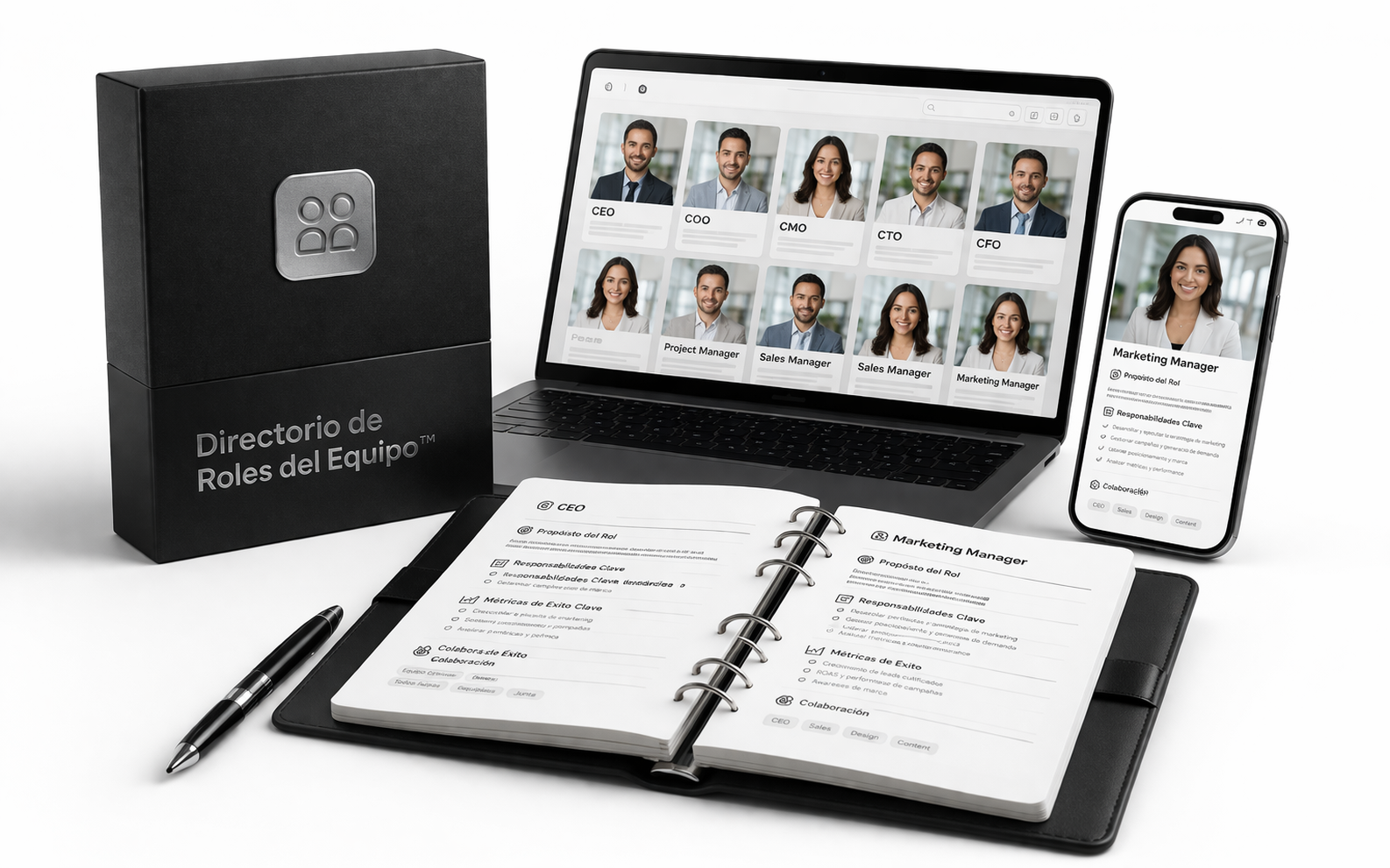 Vista del bono Directorio de Roles del Equipo con perfiles y fichas de responsabilidades.