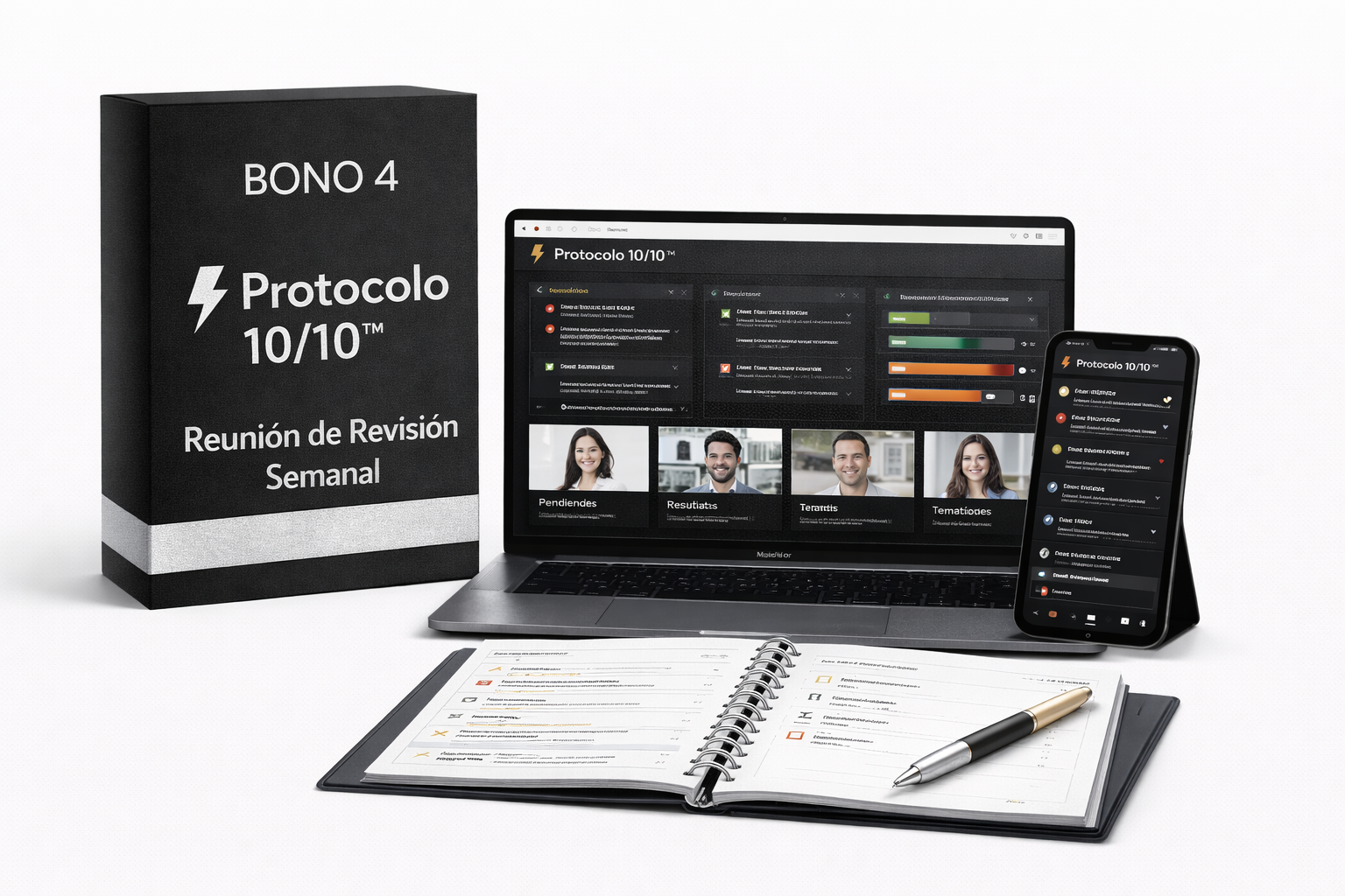 Vista del bono Protocolo 10/10 con tablero de seguimiento semanal.